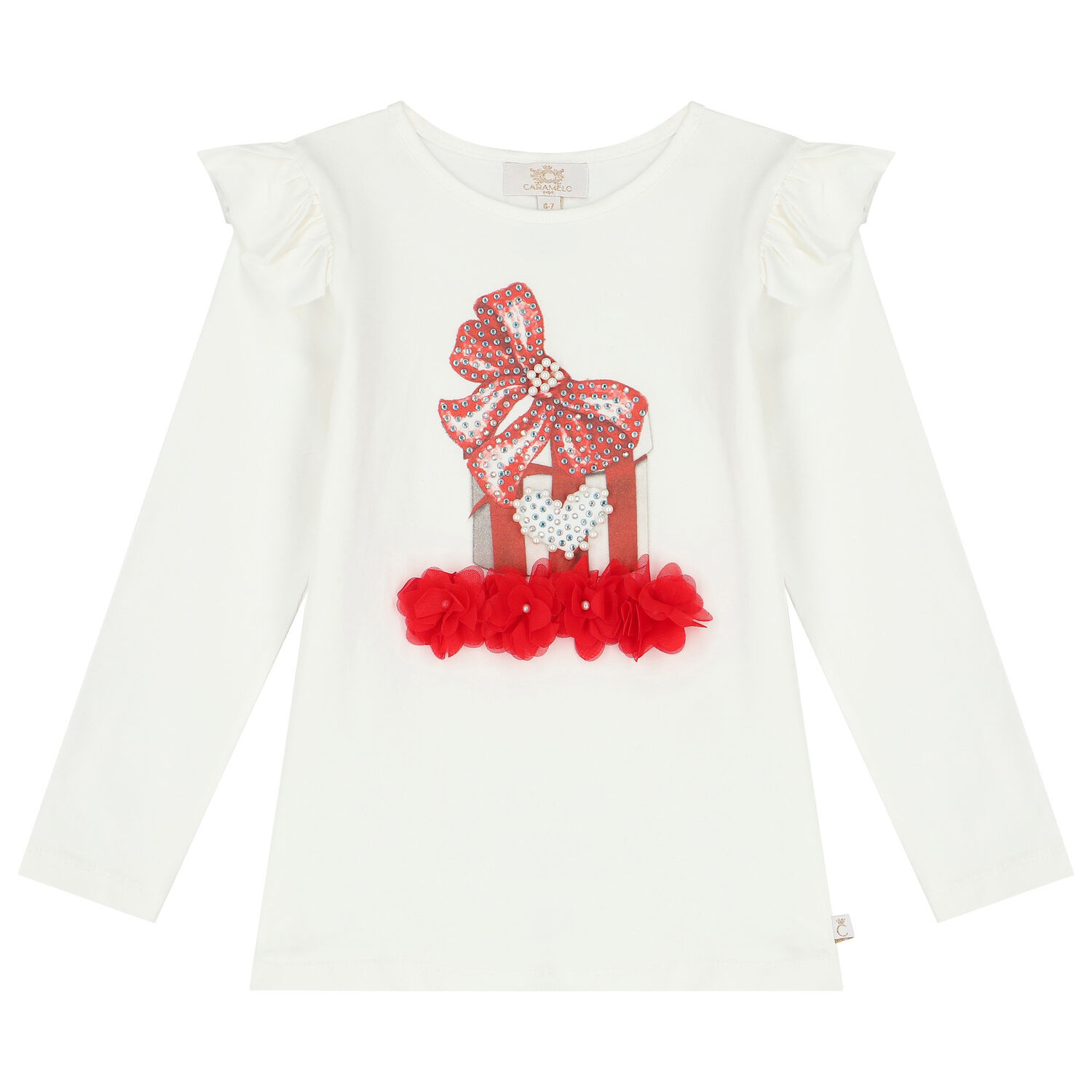 Girls White & Red Tulle Skirt Set, 2, hi-res